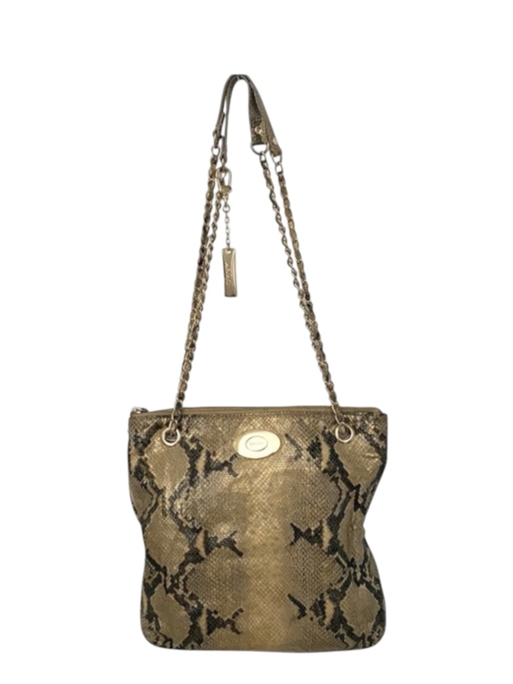 DKNY ᪥ Crossbody Leather Convertible Bag ᪥ Double Chain ᪥ Metallic Python Print - Picture 14 of 16